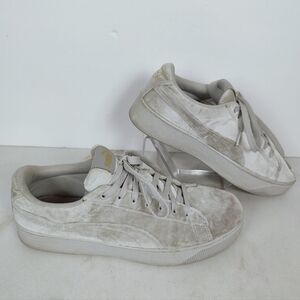 Puma Women's Grey Velvet Platform Creepers Sneakers, Sz 10